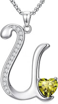 Valentines Day Gifts for Women Alphabet A to Z Initial Birthstone Pendant Necklaces for Women - 18k White Gold Plated Personalized Name Jewelry Valentine Mothers Day Birthday Gifts for Women Her Girlfriend
