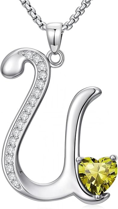 Valentines Day Gifts for Women Alphabet A to Z Initial Birthstone Pendant Necklaces for Women - 18k White Gold Plated Personalized Name Jewelry Valentine Mothers Day Birthday Gifts for Women Her Girlfriend
