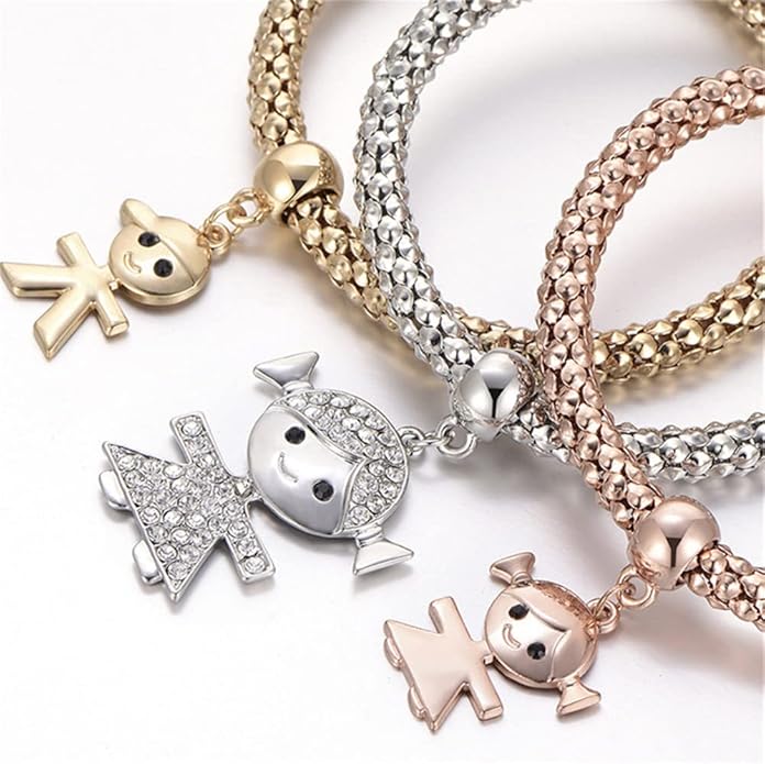 Crystal Charms Multilayer Bracelets - 3PCS Gold/Silver/Rose Gold Corn Chain Bracelet for Women, Tree of Life Heart Shaped Stretch Bracelet