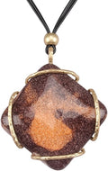 GelConnie Leather Necklace for Women Large Pendant Long Brown Necklace Circle Leather Choker Vintage Sweater Necklace Gold Chunky Boho Necklaces for Women