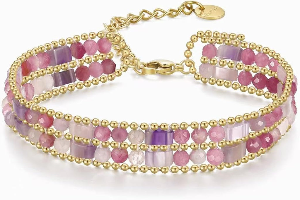 Crystal Bracelet for Women Healing Boho Stackable Bracelets Stack Dainty Energy Chakra Gemstone Natural Stone Beaded Layered Summer Vacation Beach Handmade Jewelry for Women