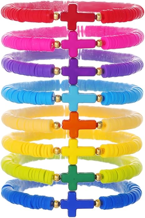 Friendship Bracelets Boho Stackable Bracelets for Women Surfer Heishi Clay Bead Bracelets Stretch Preppy Bracelets Colorful Boho Bracelets for Women