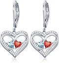 Valentines Day Gifts for Women, Heart Leverback Earrings Double Birthstone Dangle Earrings for Women, Love Jewelry for Her, Anniversary Birthday Gift for Mom Wife Girlfriend