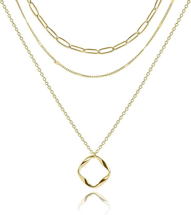 Layered Gold Necklaces for Women, Stackable 14K Gold Plated Necklace, Dainty Cross/Circle/Heart Pendant layered Necklace, Adjustable Dainty Gold/Silver Necklace Jewelry Set for Women