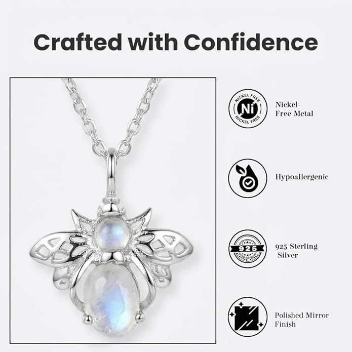 925 Sterling Silver Animal Pendant Necklace Collection for Women | Handmade Natural Gemstone Jewelry | Cat, Bee, Turtle & Bug Designs | Hypoallergenic Silver Necklace Gift for Her