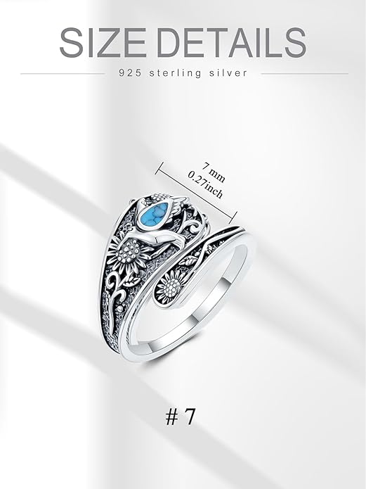 JKR Turquoise Spoon Rings for Women Sterling Silver Vintage Antique Thumb Ring Boho Jewelry Anniversary Birthday Gift for Wife Her Mom