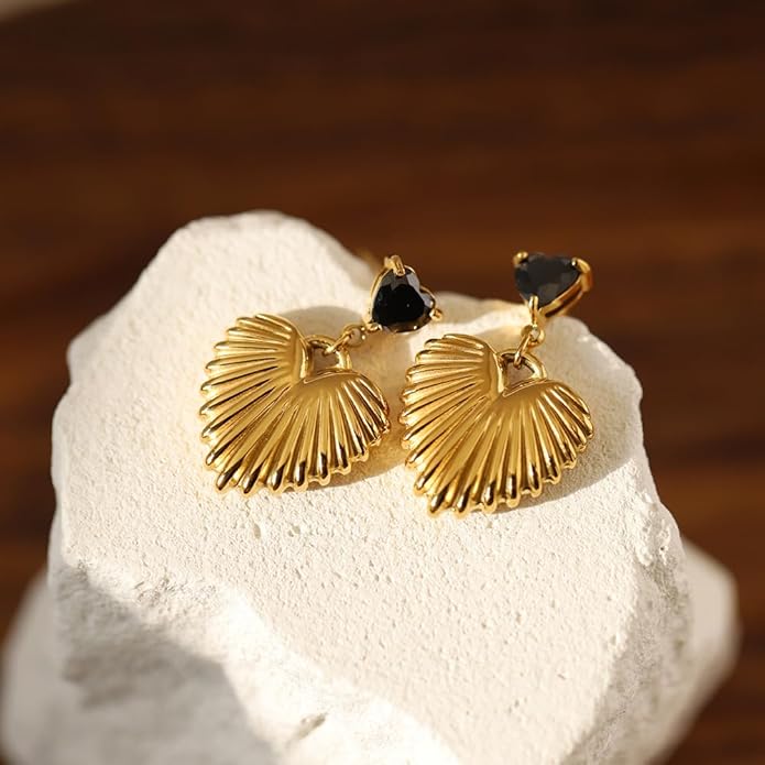 Black/White/Red/Green/Blue/Brown Heart Earrings for Women, Gold Plated Vintage Gold Earrings with Hypoallergenic Posts,Lightweight Black and Gold Dangle Statement Jewelry, Gift for Women—Girlfriend Wife Mom for Wedding, Party, Valentines Day Gifts for Her