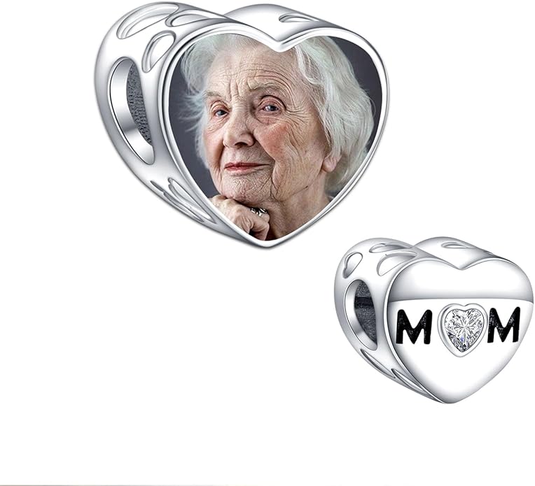 Annmors Personalized Photo Charm for Bracelet Necklaces,925 Sterling Silver Charm Love Heart Shaped Engraved Customize Picture Gift for Birthday Mother's Day Christmas,Bead Charms Jewelry for Women