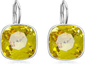 AOBOCO Sterling Silver Leverback Earrings Embellished with Crystals from Austria, Hypoallergenic Cushion Cut Square Crystal Earrings, Fine Anniversary Birthday Jewelry Gifts for Women