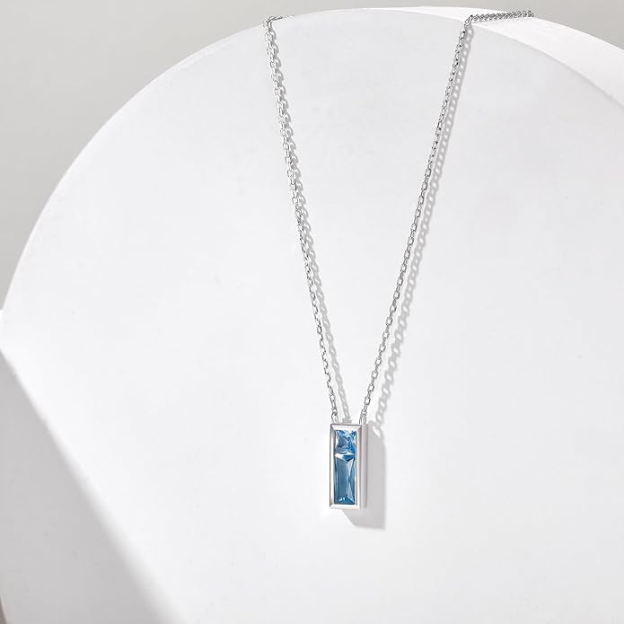 SUNFEEL Birthstone Necklace for Women, S925 Sterling Silver Necklaces with Square Cubic Zirconia Gemstone Necklace Women's Jewelry Anniversary Birthday Gifts for Women Mom Wife Her