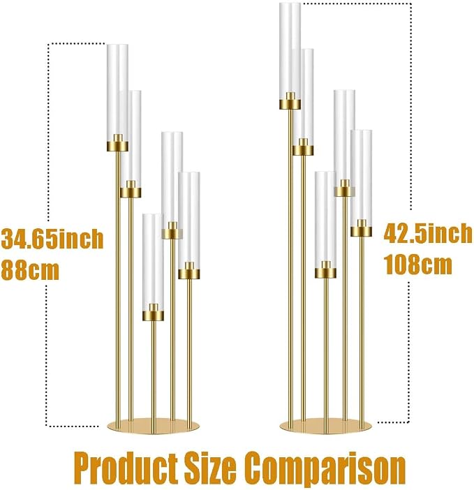 35in 10 Set Gold Candelabra Candle Centerpieces - Image 3