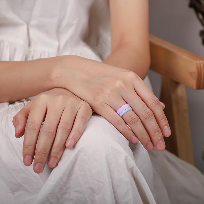 Egnaro Women's Bridal Rings Sets, Inner Arc Ergonomic Breathable Design Silicone Rubber Wedding Bands