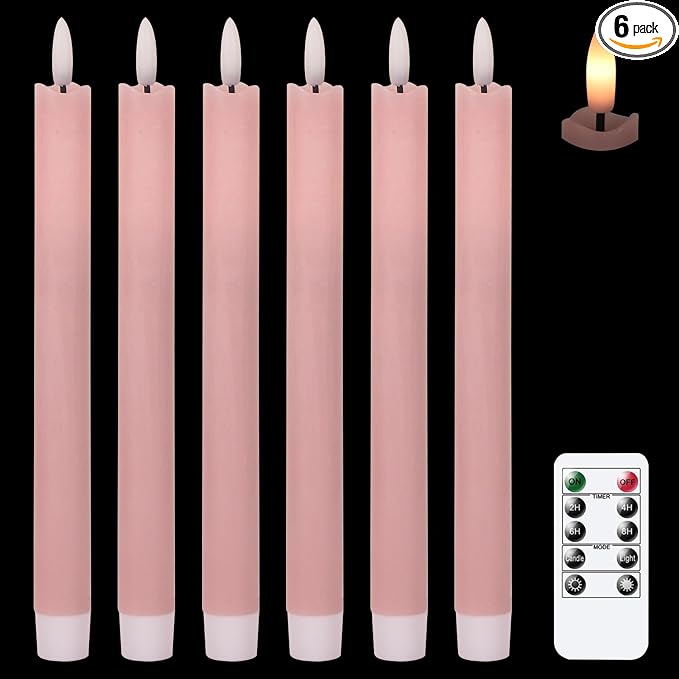 GenSwin Flameless Taper Candles LED Battery Operated Remote Timer Pink | LED by GenSwin