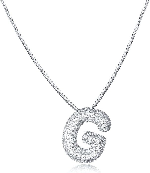 SKQIR Diamond Initial Letter Necklace for Women Bubble Gold Plated Puffy Balloon Alphabet Crystal Zircon Pendant Name Necklace Dainty Charms Trendy Jewelry Gift for Women
