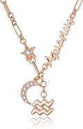 14K Gold/Rose Gold Zodiac Necklace for Women - Horoscope Constellation Pendant with Moon and Star, Luxury Birthday Gifts Jewelry for Her (12 Zodiac Signs)