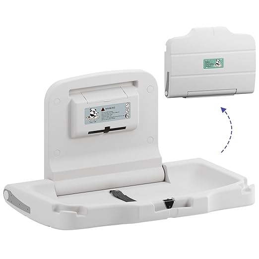 Panda Care ADA Compliant Horizontal Wall Mounted Baby Changing Station, Foldable Diaper Changing Table with Liner Dispenser and Safety Straps for Commercial and Home Use
