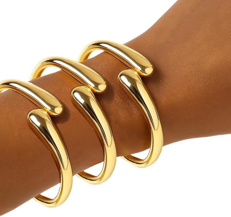 Gold Bangle Bracelets for Women Teens Trendy Chunky Adjustable Twist Cuff Bracelet Jewelry Gifts