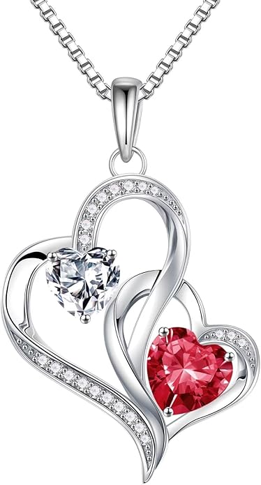 Iefil Valentines Day Gifts for Her - 925 Sterling Silver Double Birthstone Necklace, Heart Necklaces for Women, Anniversary Birthday Gifts, Personalized Jewelry Gift for Wife Mom Girlfriend