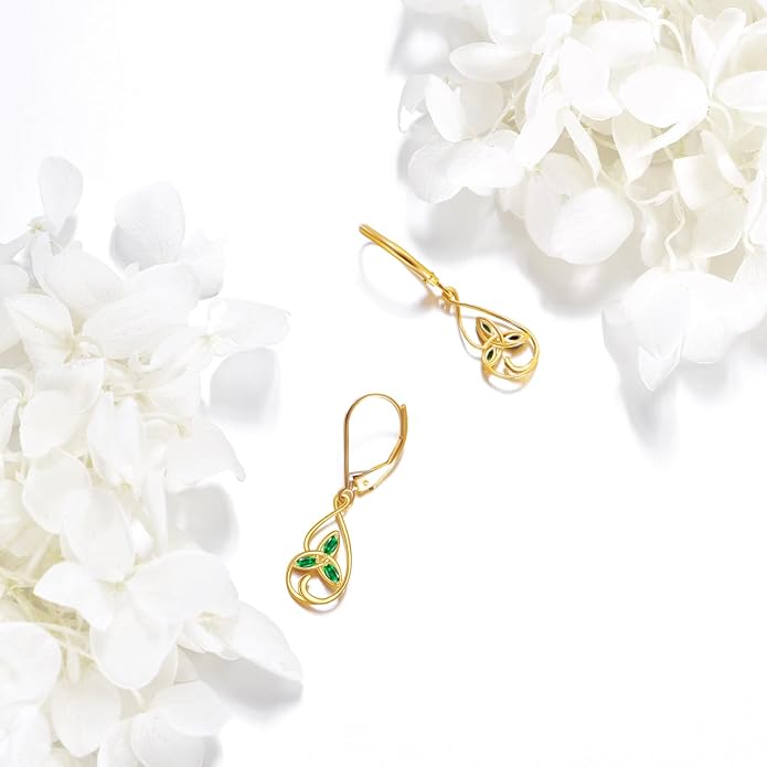 DOVRAN 10K 14K Solid Gold Leverback Earrings for Women Real Yellow Gold Filigree Dangle Earrings Trendy Jewelry Birthday Christmas Gifts for Wife Mom