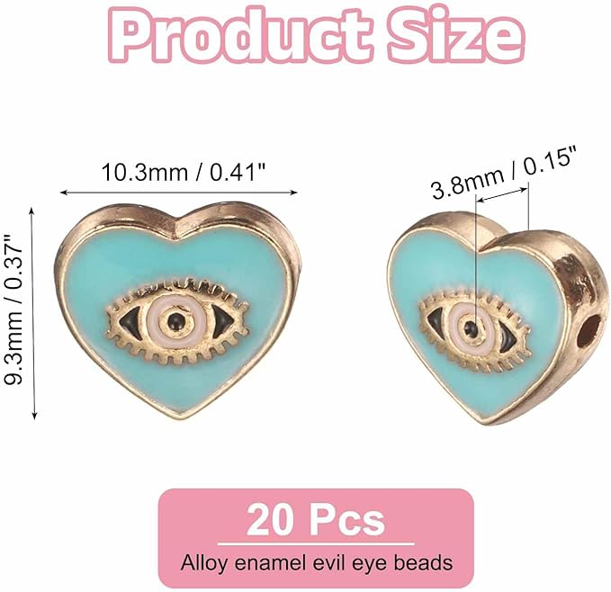 MECCANIXITY 20 Pcs Heart Evil Eye Beads Colorful Flat Loose Spacer Evil Eye Charms for DIY Bracelet Earrings Necklace Crafts Jewelry Making, Sky Blue