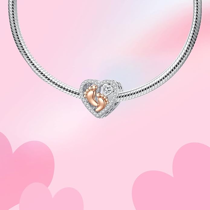 Birthday Fashion Love Heart Dangle Charm 925 Sterling Silver Charms fits Bracelets and Necklace Pendant Bead Charms Jewelry Present for Women Family Friends
