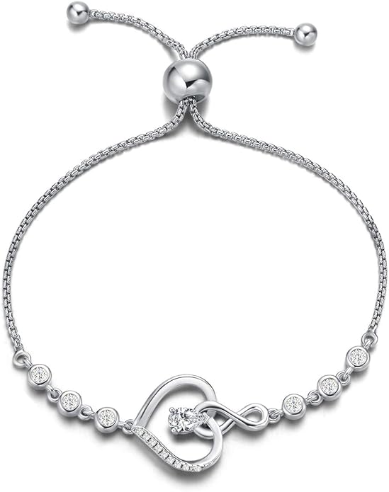 AGVANA Valentines Day Gifts Heart Birthstone Bracelets for Women Sterling Silver Genuine or Created Gemstone Tennis Bracelet Infinity Love Jewelry Anniversary Birthday Gifts for Wife Mom Women