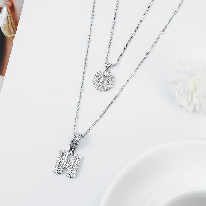 14K Gold Plated Alphabet Necklace Cubic Zirconia Letter Pendant, Personalized Name Jewelry Gift for Women, Customizable A-Z, Birthday/Mothers Day Gifts for Womens