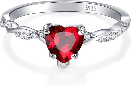 1.25ct Womens Heart Promise Ring, 925 Sterling Silver Heart Cut Created Emerald/Sapphire/Amethyst/Ruby/Cubic Zirconia/Opal Twisted Vine Engagement Ring for Women Size 5-10