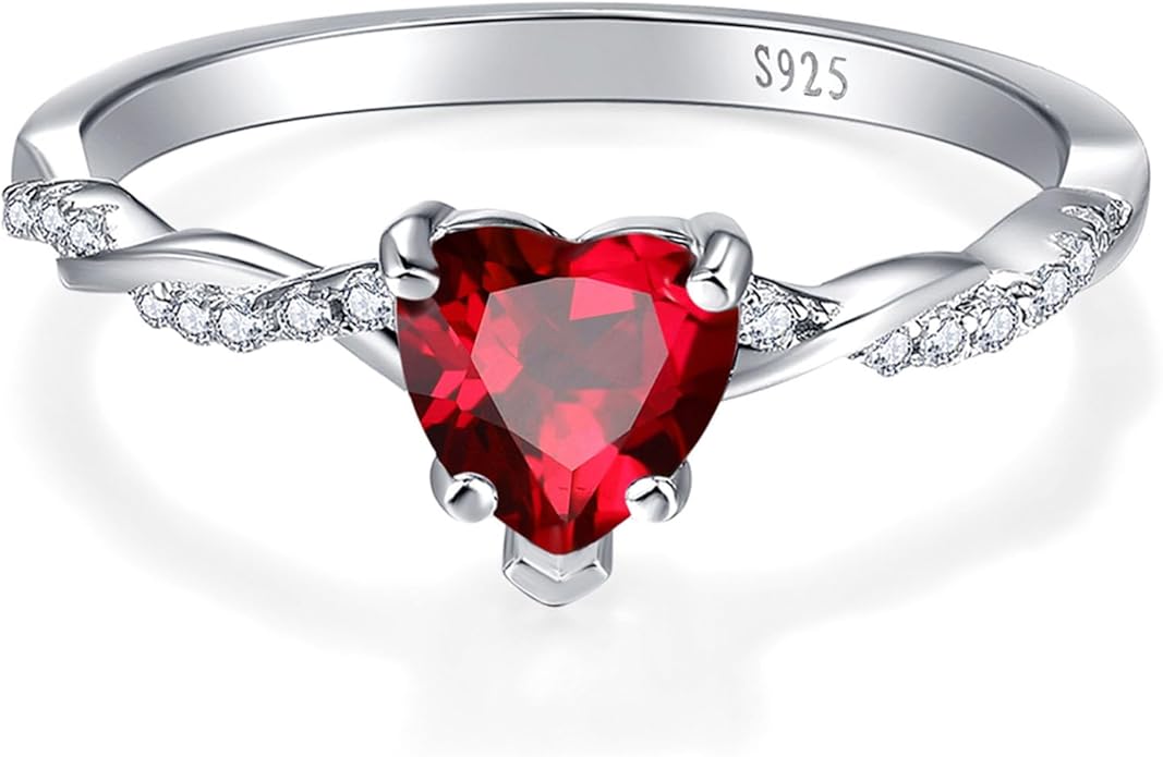 1.25ct Womens Heart Promise Ring, 925 Sterling Silver Heart Cut Created Emerald/Sapphire/Amethyst/Ruby/Cubic Zirconia/Opal Twisted Vine Engagement Ring for Women Size 5-10