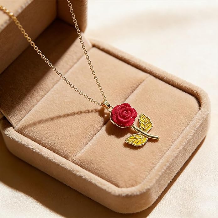 ONLYJUMP Rose Alloy Necklace for Women Heart Pendant Copper Zircon Light Luxury Fashion Jewelry Dainty Romantic Statement Necklace for Daily Wear Ideal Valentine's Day Anniversary Birthday Gift