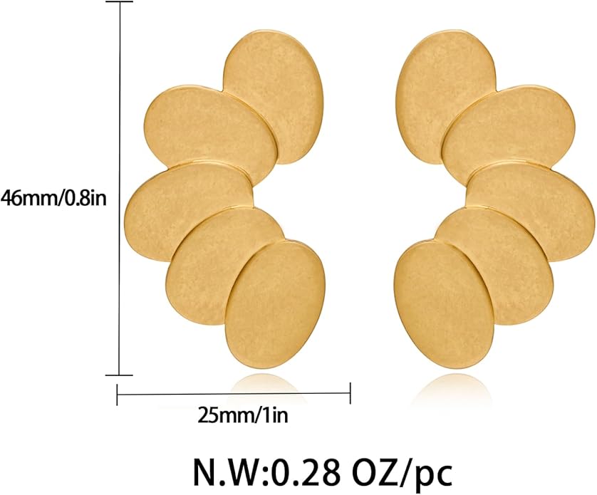 Chunky Gold Statement Earrings For Women Gold Plated Sectored Flower Leaf Shell Angel Wing Earrings Trendy Boho Jewelry For Women Large Stud Earrings Hypoallergenic Earrings