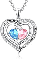 Valentine's Day Gifts for Wife 925 Sterling Silver Double Birthstone Pendant Necklaces I Love You for Always and Forever Necklace Anniversary Birthday Gifts for Wife Girlfriend Mom Her