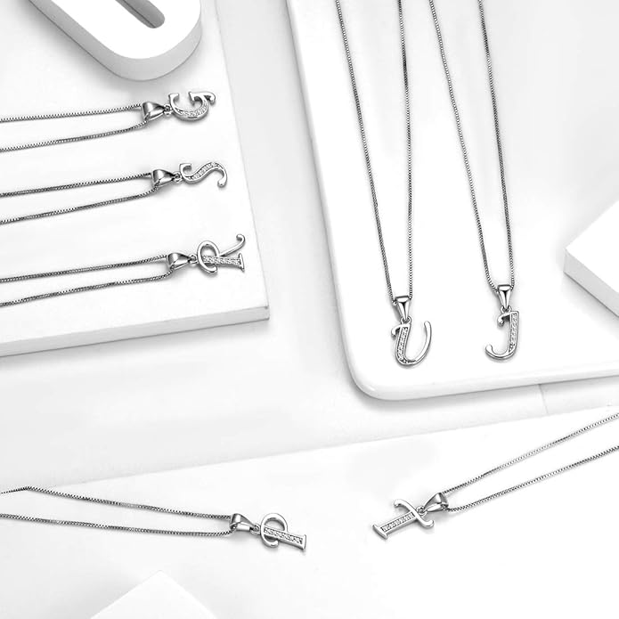 Aurora Tears Letter Necklace Initial 925 Sterling Silver Alphabet Pendant Crystal Name Gift Women Cubic Zirconia Jewelry