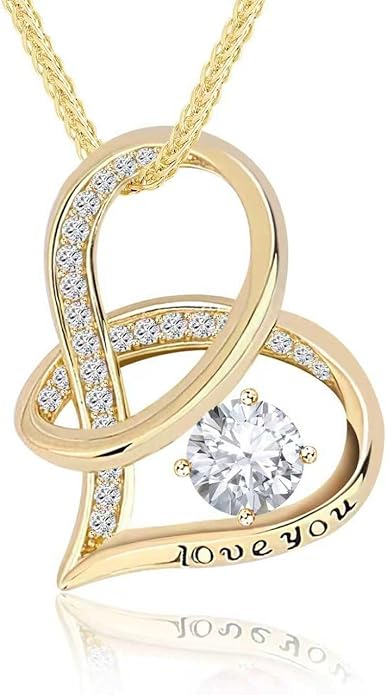 Enduring Hearts Purple Zircon Necklace for Women - 14K Gold Plated Copper Infinity Pendant, Dainty Everyday Jewelry