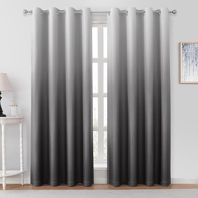 HOMEIDEAS Grey Gray Ombre 100% Blackout 52W x 84L 2 Panels | Gradient, Room by HOMEIDEAS