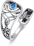 Midari Sun and Moon/Bee/Celtic/Life of Tree/Lotus Spoon Ring for Women 925 Sterling Silver Adjustable Ring Open Ring for Women Men Halloween Birthday Gift