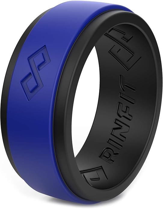 Rinfit Silicone Rings for Men 9mm Wide, 2mm Thick - Mens Rubber Wedding Bands - Infinity Ring with 2 Layers - Patented Design