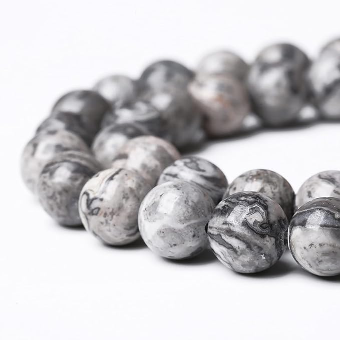 A+ Natural Map Jasper Gemstone Beads Gray Energy Stone Healing Power for Jewelry Making DIY Bracelet 10mm 36pcs