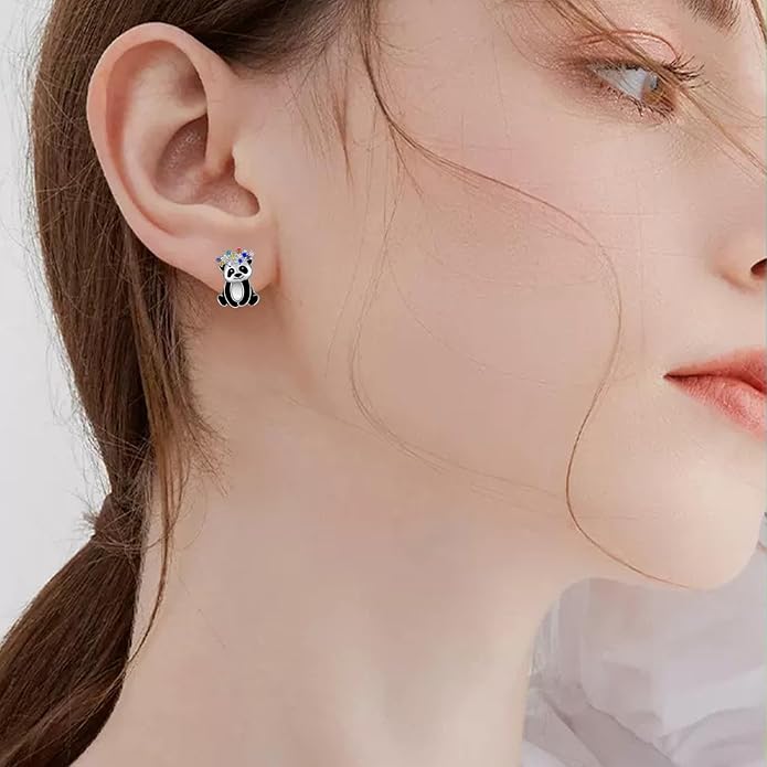 Axolotl/Highland Cow/Panda/Giraffe Stud Earrings 925 Sterling Silver Cute Animal Earrings with with Colored Zircon Animal Jewelry Gift for Girls Women