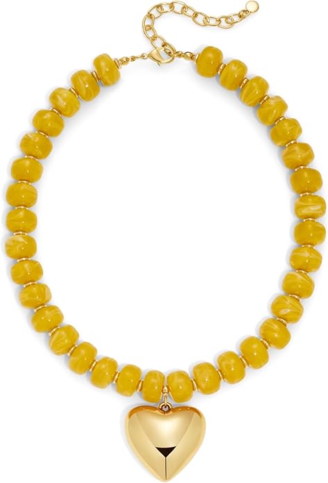Gold Heart Pendant Necklaces for Women Colorful Acrylic Resin Beaded Choker Necklace Fashion Chunky Statement Beaded Heart Necklace
