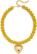 Gold Heart Pendant Necklaces for Women Colorful Acrylic Resin Beaded Choker Necklace Fashion Chunky Statement Beaded Heart Necklace