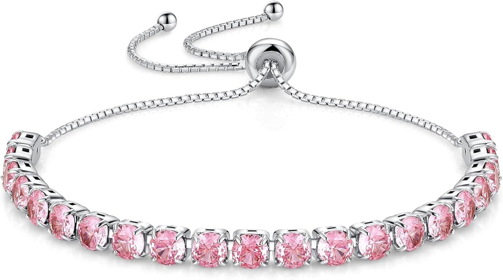 SUNFEEL Birthstone Bracelet Jewelry for Women Sterling Silver with Gold Plated Tennis Bracelet Classic Bolo Adjustable Chain Anniversary Birthday Gifts for Women Mom Wife Her