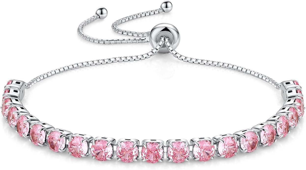 SUNFEEL Birthstone Bracelet Jewelry for Women Sterling Silver with Gold Plated Tennis Bracelet Classic Bolo Adjustable Chain Anniversary Birthday Gifts for Women Mom Wife Her