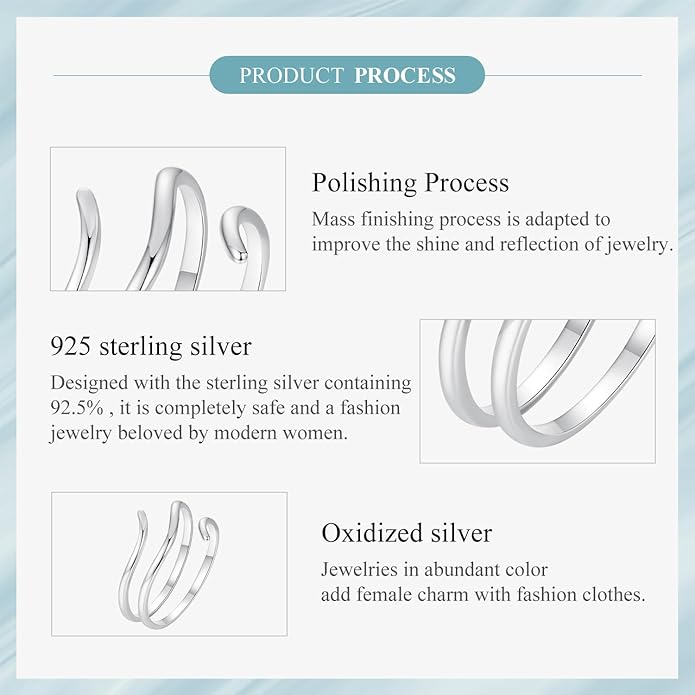MUNDELL 925 Sterling Silver Simple Multi-layer Leaf Adjustable Ring Green Lucky Leaves Statement Ring for Women Promise Ring Fine Jewelry