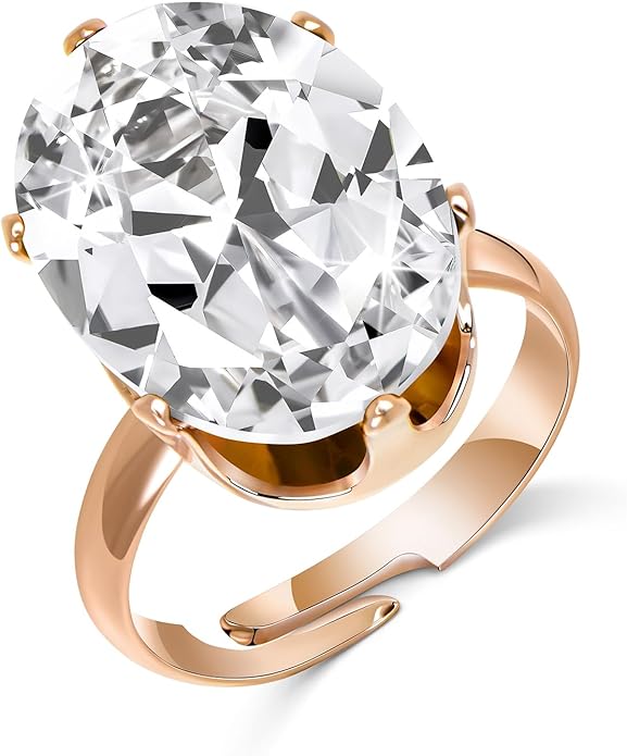 Linawe Cubic Zirconia Imitation Diamond Moissanite Rings for Women, 14K Gold/Rose Gold/Silver Adjustable Chunky Ring, Costume Rhinestone Jewelry for Wedding Engagement