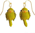 Hand-crocheted yellow and blue parrot earrings, miniature crocheted artistic cute playful parrot gifts accessories
