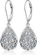 925 Sterling Silver Filigree Dangle Drop Earrings Daisy/Lotus/Rose Flower/Moonstone Leverback Teardrop Earrings for Women Infinity Celtic Knot Daisy Lotus Jewelry for Mothers Day
