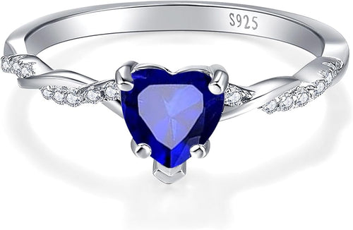 1.25ct Womens Heart Promise Ring, 925 Sterling Silver Heart Cut Created Emerald/Sapphire/Amethyst/Ruby/Cubic Zirconia/Opal Twisted Vine Engagement Ring for Women Size 5-10