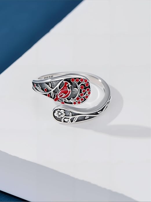 Vintage Adjustable Thumb Rings 925 Sterling Silver Sunflower/Red Cardinal/Butterfly/Turtle/Skull Ring Jewelrry for Women Men