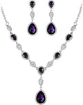 EleQueen Women's Cubic Zirconia Teardrop Y-Necklaces Dangle Earrings Jewelry Sets for Brides Bridesmaids